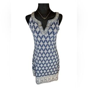 Magnolia Grace Navy Embroidered Shift Dress XS Petite Boho Style Sleeveless
